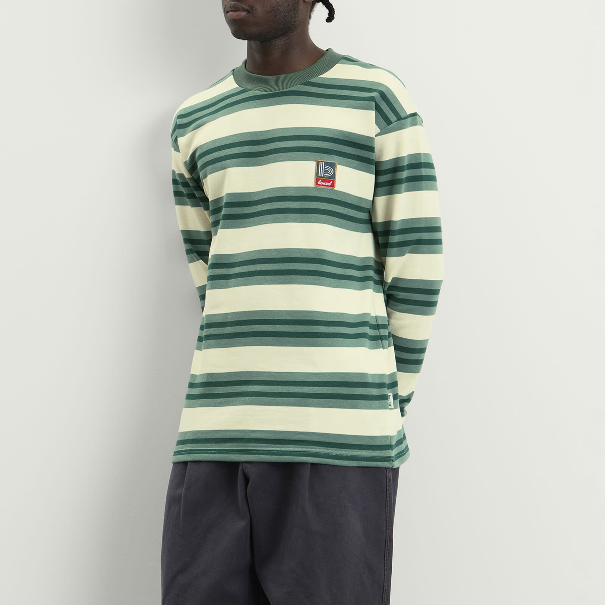 Bound Men's Eucalyptus Stripe Long Sleeve T-Shirt in Green Stripe