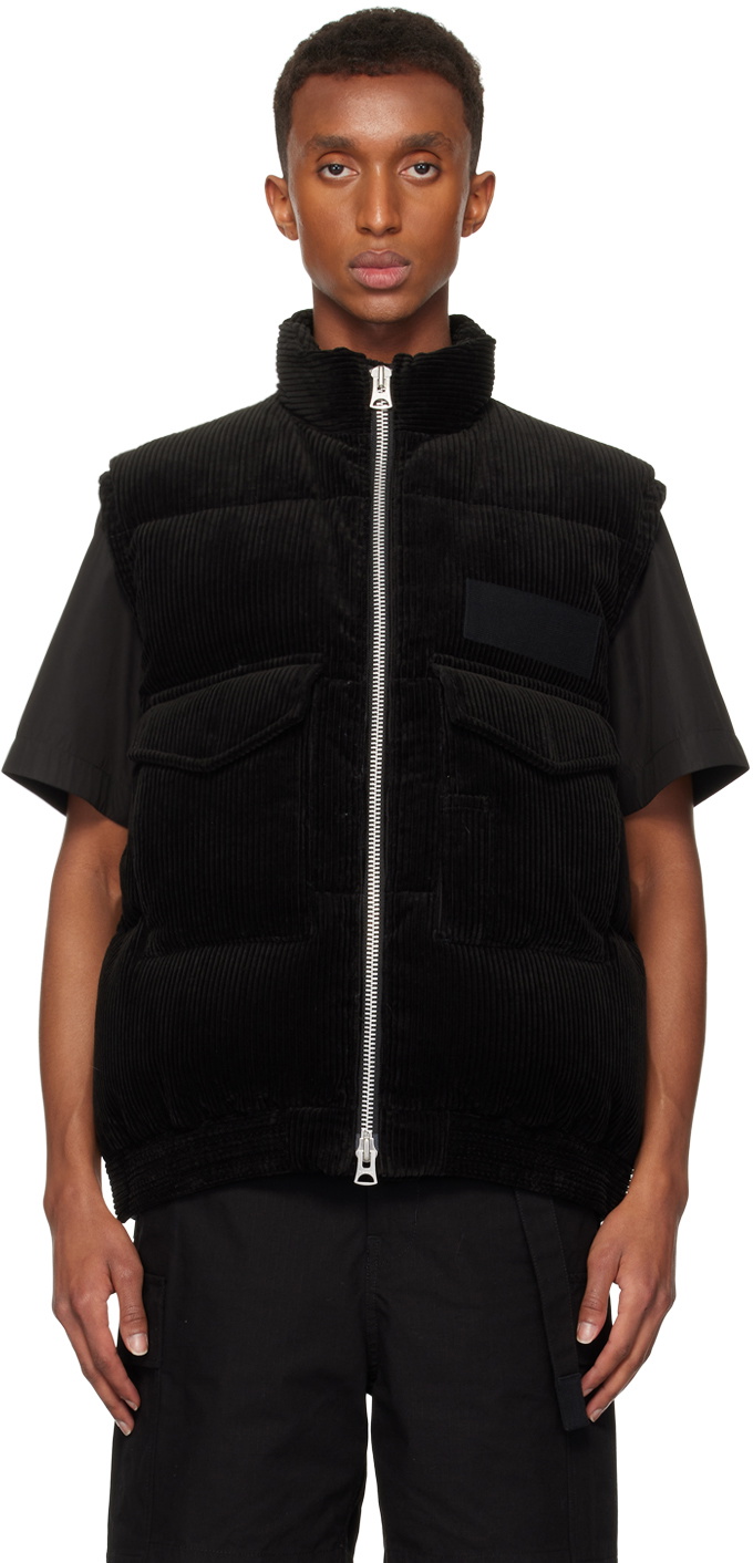 sacai Black Corduroy Down Vest Sacai