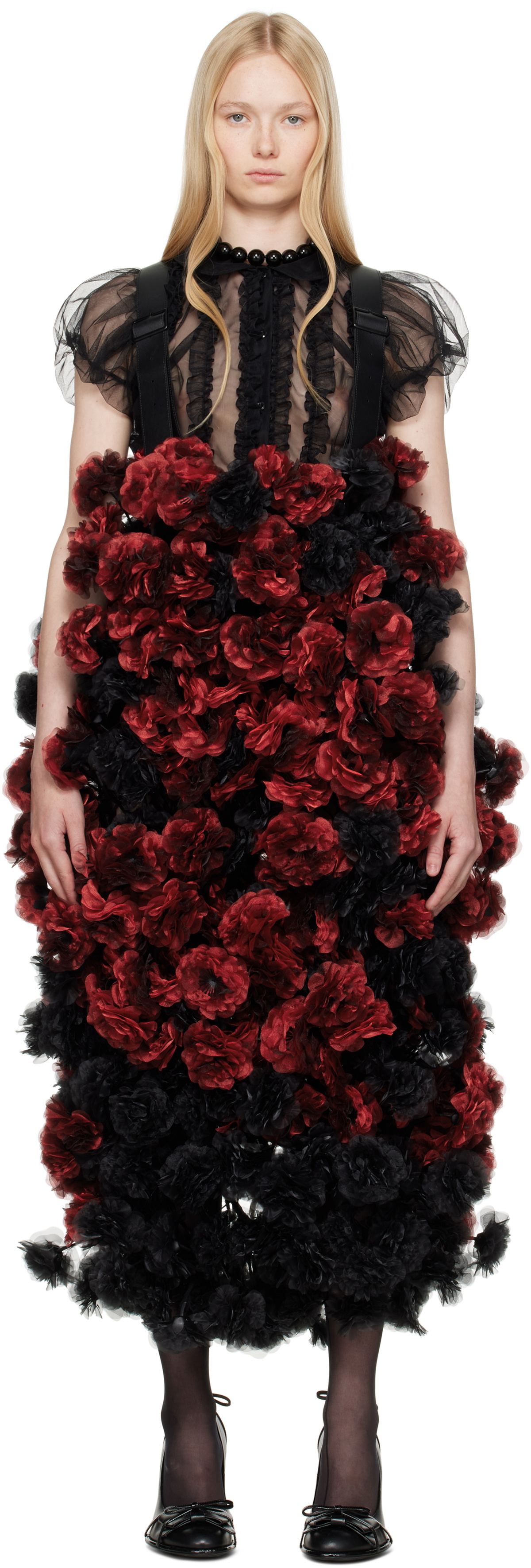Noir Kei Ninomiya Red & Black Floral Maxi Skirt