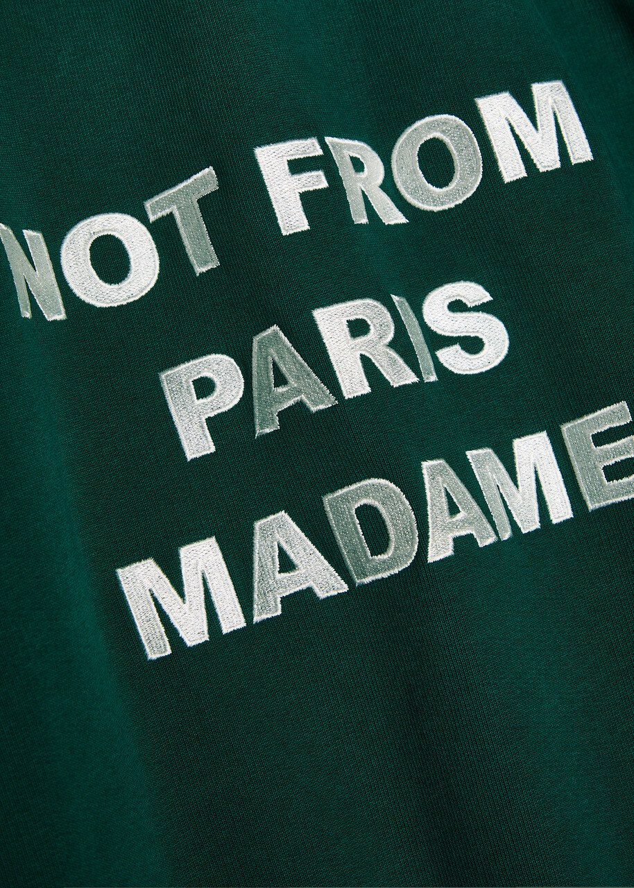 DRÔLE DE Monsieur Le Sweatshirt Slogan Embroidered Cotton Sweatshirt Dark Green