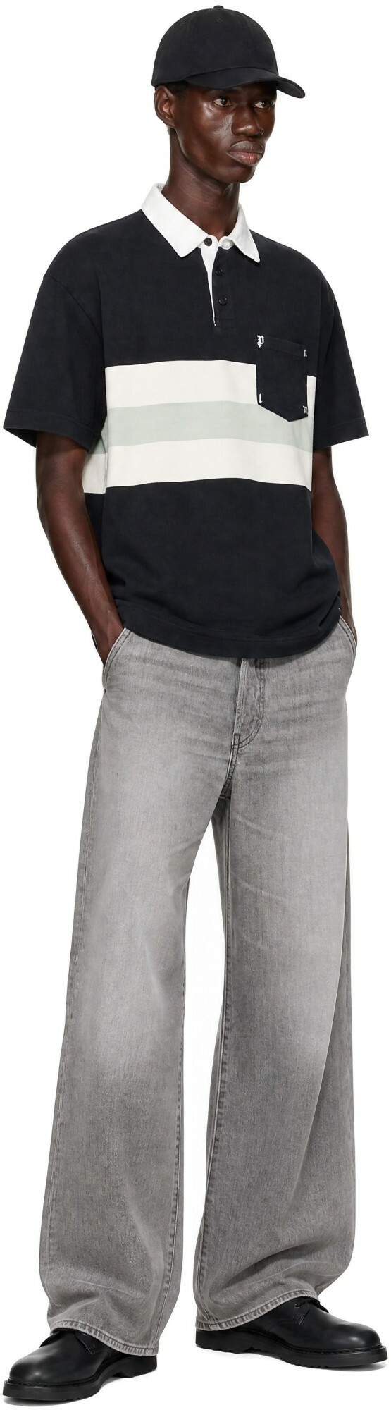 Palm Angels Black Palm Type Stripe Loose Polo