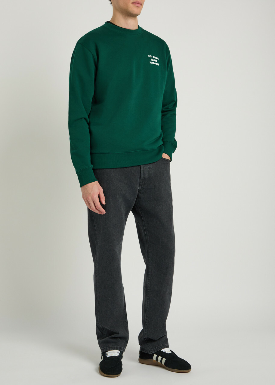 DRÔLE DE Monsieur Le Sweatshirt Slogan Embroidered Cotton Sweatshirt Dark Green