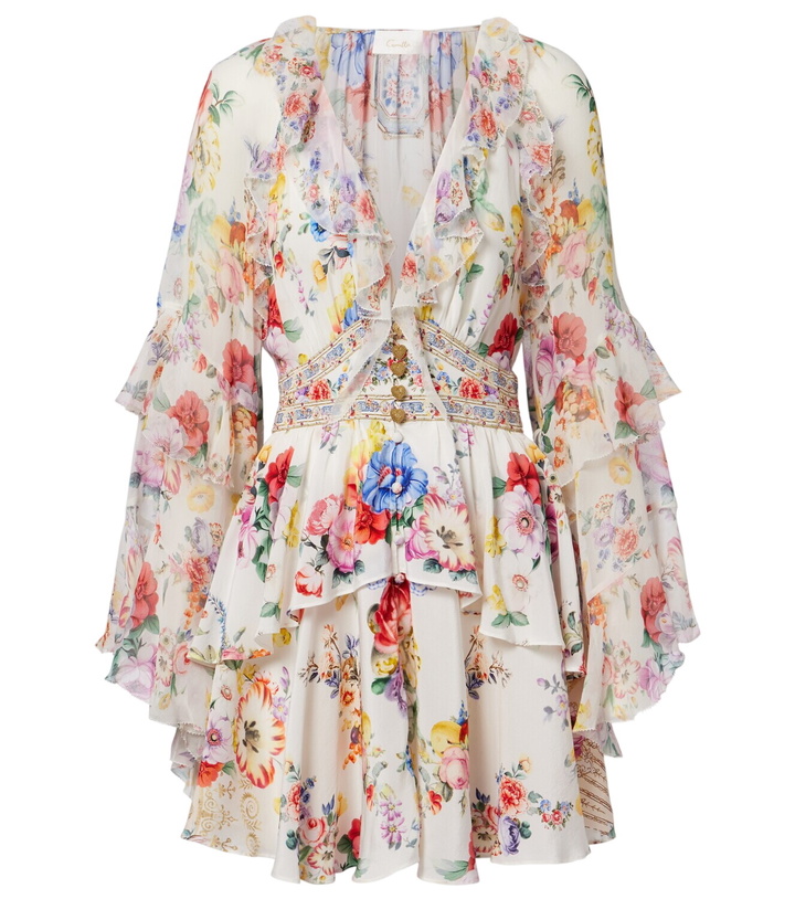 Photo: Camilla Embellished floral ruffled silk minidress