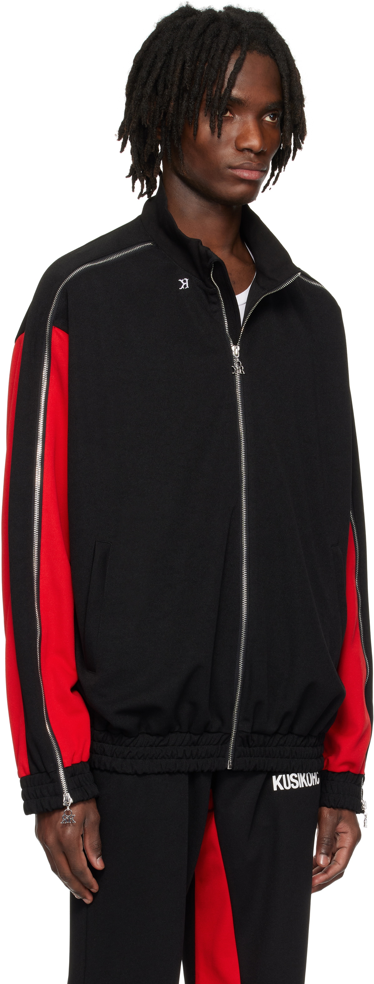 KUSIKOHC Black & Red Full Zip Fleece Track Jacket