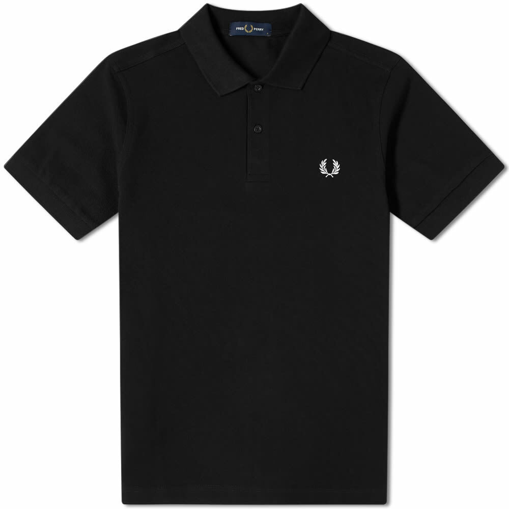 Fred Perry Men's Slim Fit Plain Polo Shirt in Black/Chrome Fred Perry