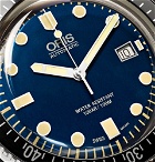 Oris - Divers Heritage Sixty-Five 42mm Stainless Steel and Burnished-Leather Watch - Men - Midnight blue