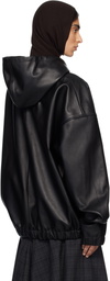 MARIE ADAM-LEENAERDT Black Leather Hoodie Jacket
