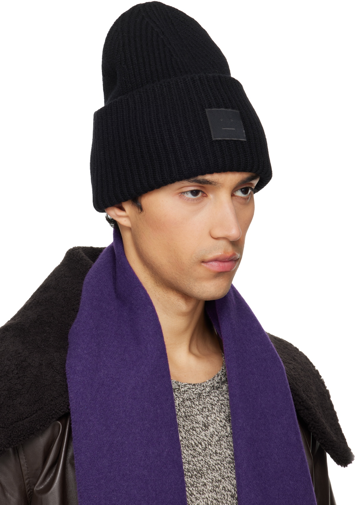 Acne Studios Black Large Face Logo Beanie
