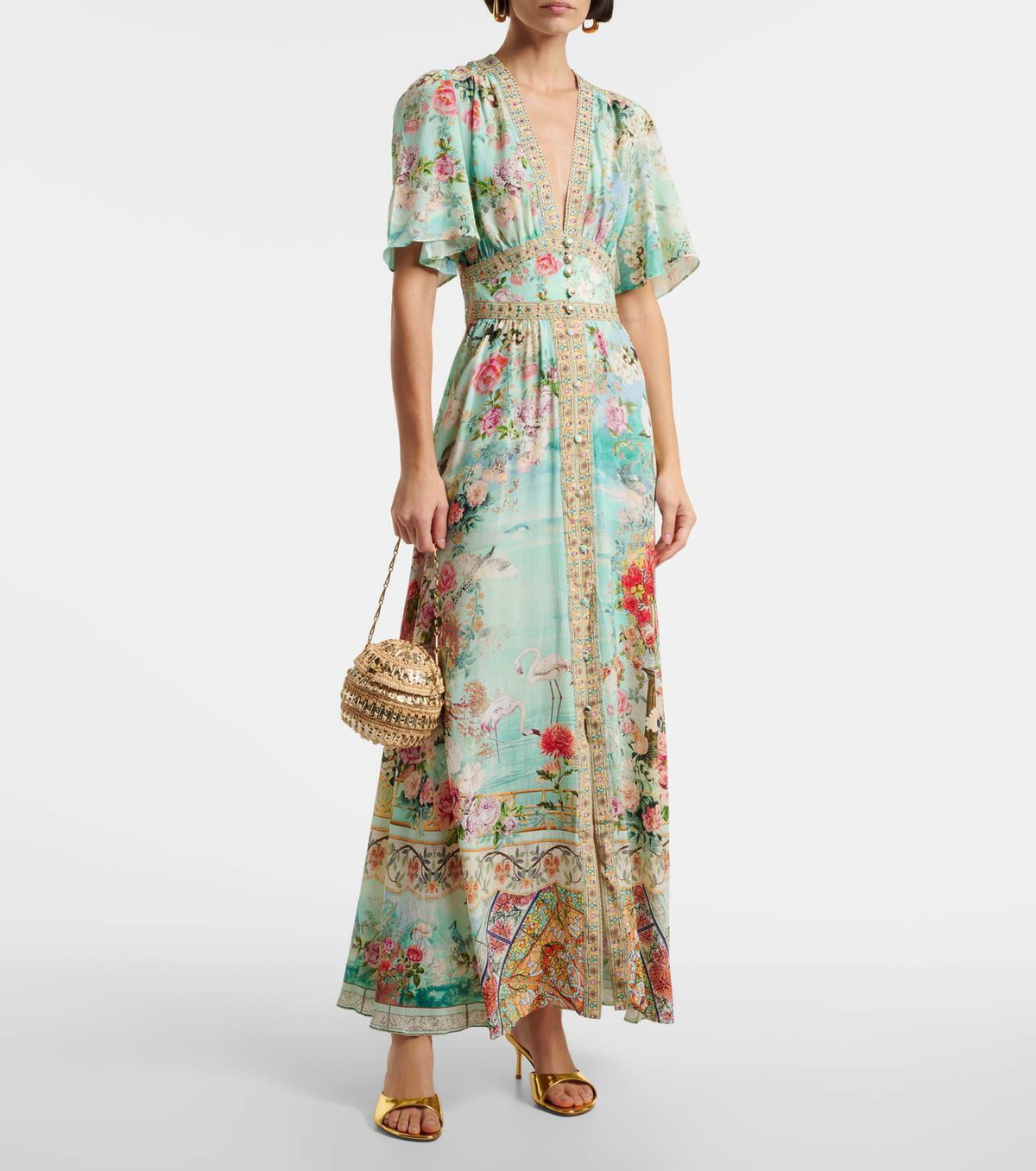 【Camilla】フローラル embellishedシルク maxiスカート Camilla Floral embellished silk maxi dress Camilla