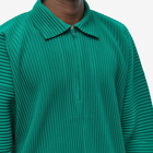 Homme Plissé Issey Miyake Men's Long Sleeve Pleat Quarter Zip Polo Shirt in Emerald Green