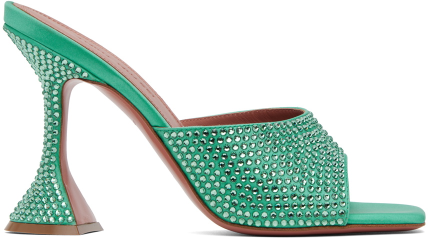 Amina Muaddi Green Lupita Crystal Heeled Sandals Amina Muaddi