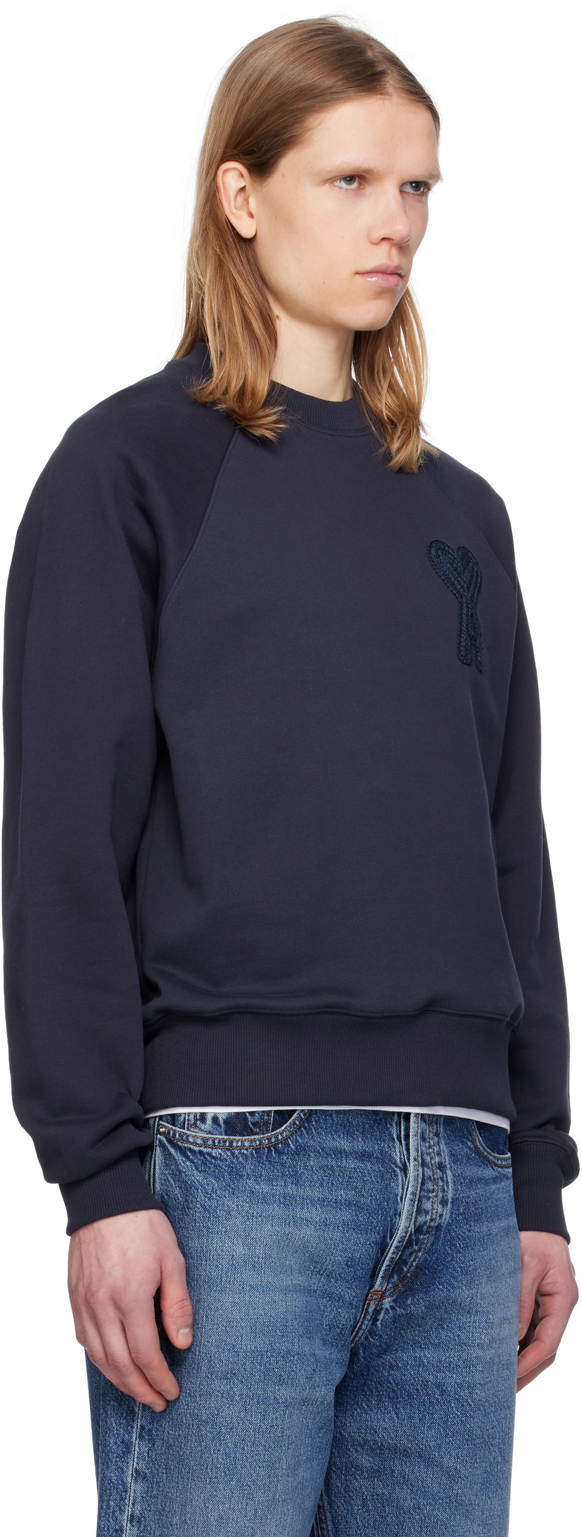 AMI Paris Navy Cotton Ami de Coeur Patch Sweatshirt AMI