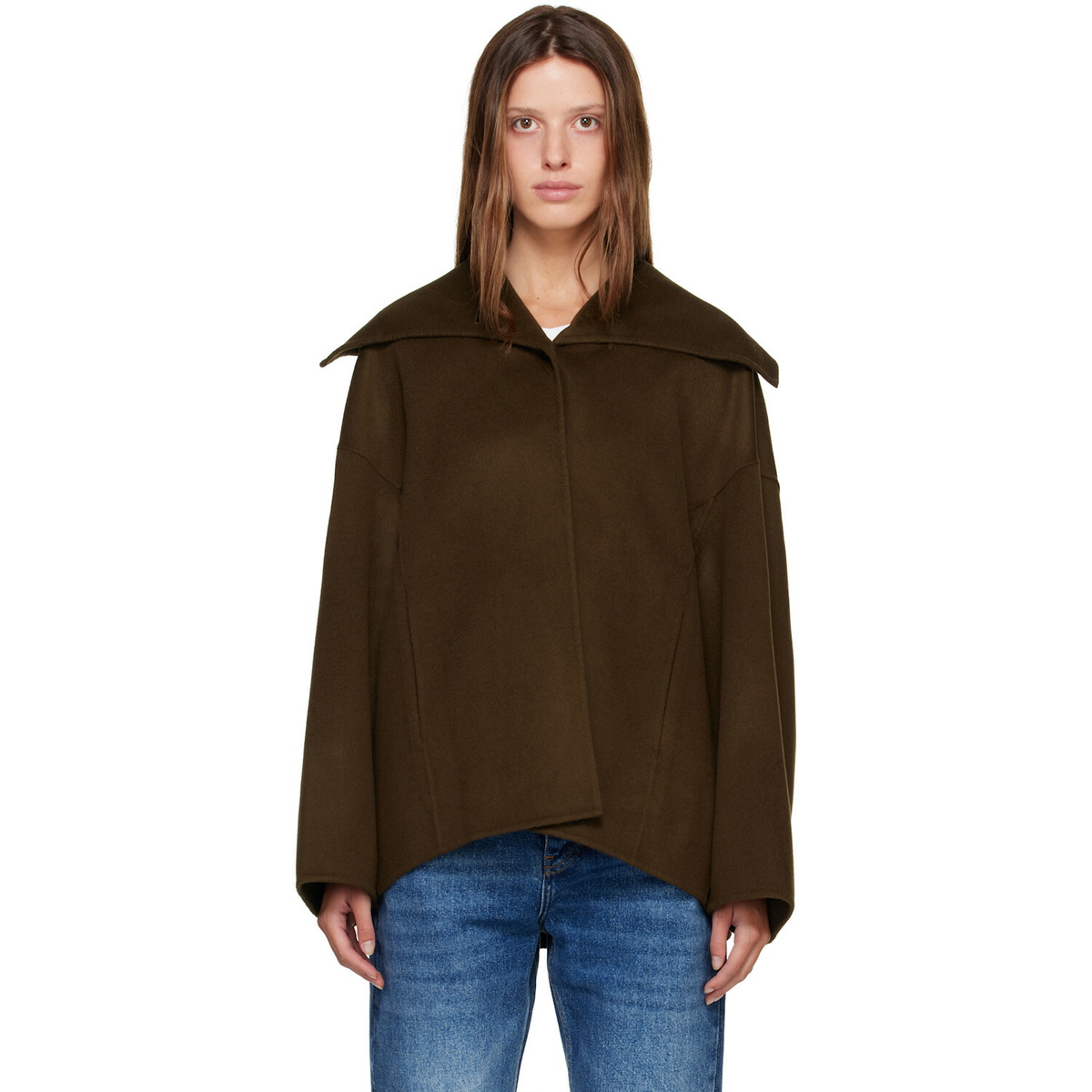 R2W Khaki Nenka Wool Cash Sailor-Collar Jacket