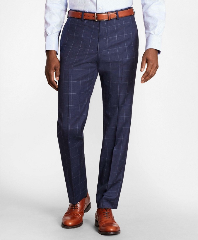 Photo: Brooks Brothers Men's Regent-Fit Windowpane Wool Twill Suit Pants | Blue