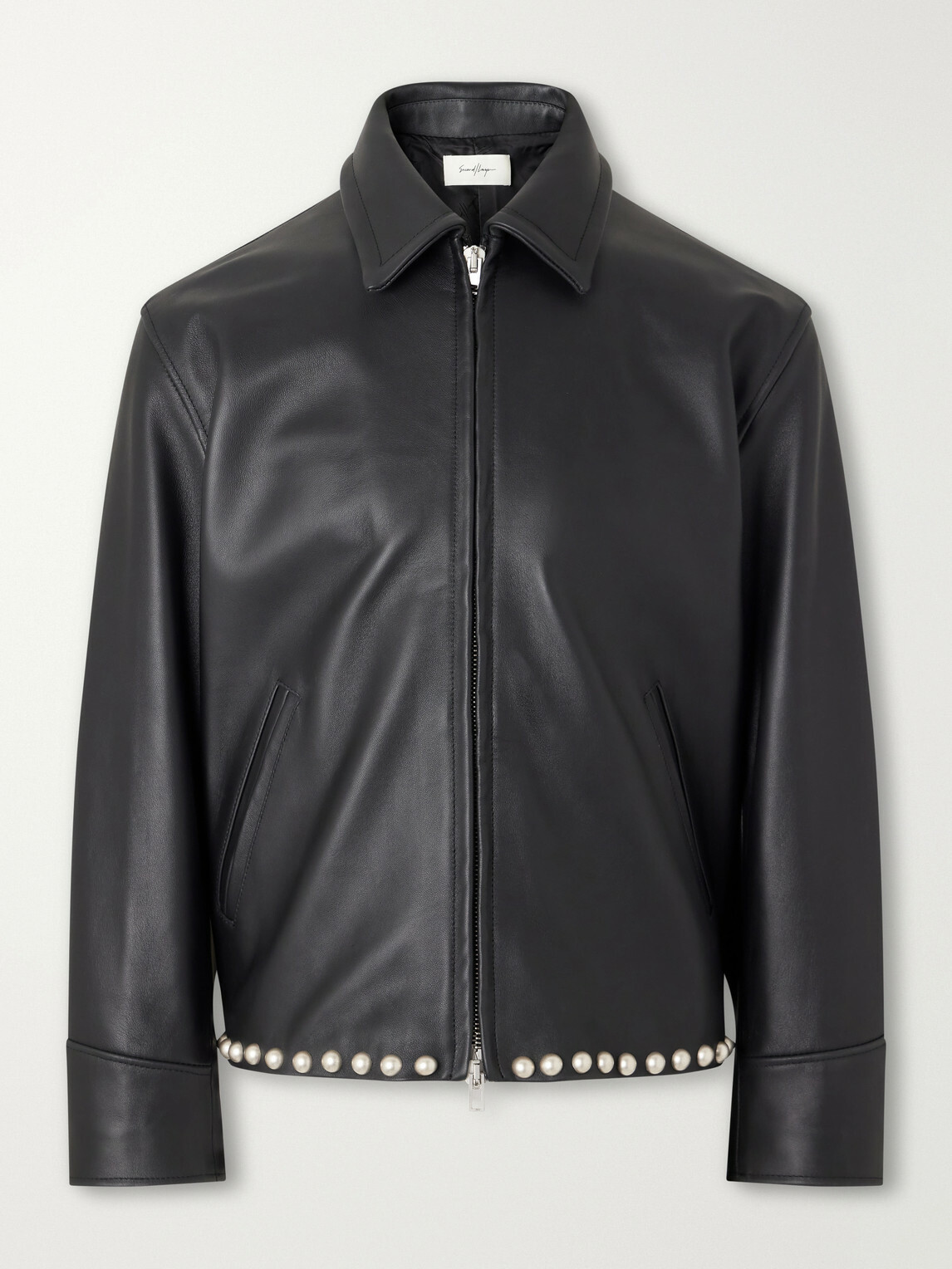 SECOND / LAYER - Rider Embellished Leather Jacket - Black