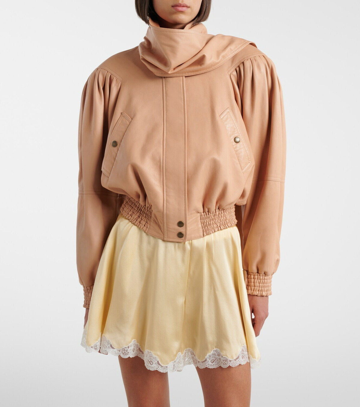 Chloé Scarf-detail cropped leather jacket