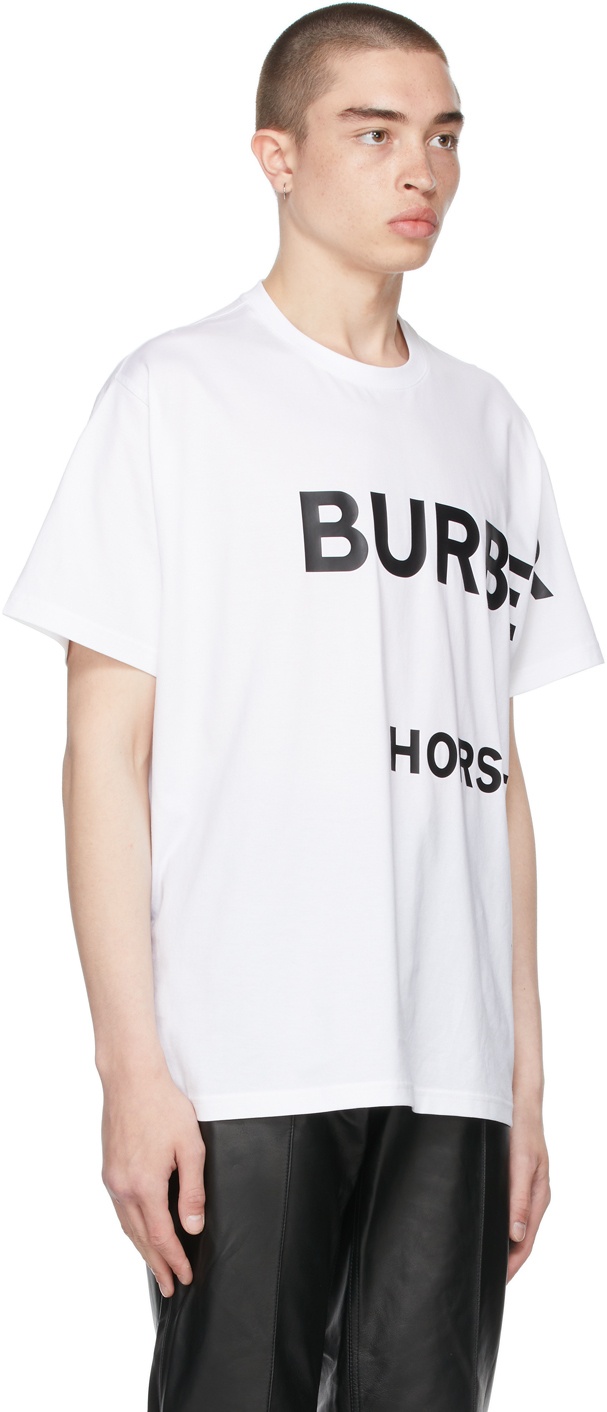 Burberry White Oversized 'Horseferry' Print T-Shirt Burberry