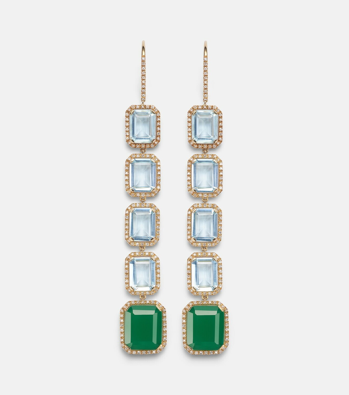 Shay Jewelry Tier Portrait 18kt gold drop earrings with topaz, agate, and diamonds