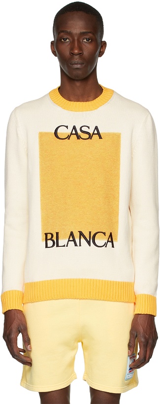Photo: Casablanca Off-White & Yellow Knit Logo Sweater
