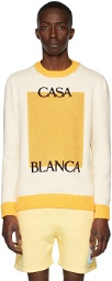 Casablanca Off-White & Yellow Knit Logo Sweater