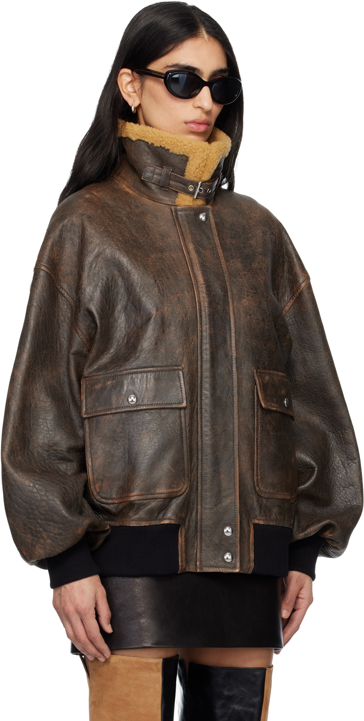 KHAITE Brown Sandor Leather Jacket