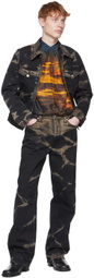 Dries Van Noten Black & Beige Denim Jacket