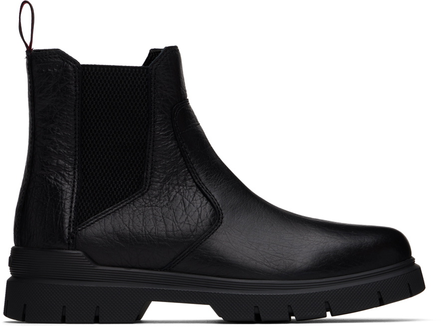 Hugo Black Grained Leather Chelsea Boots