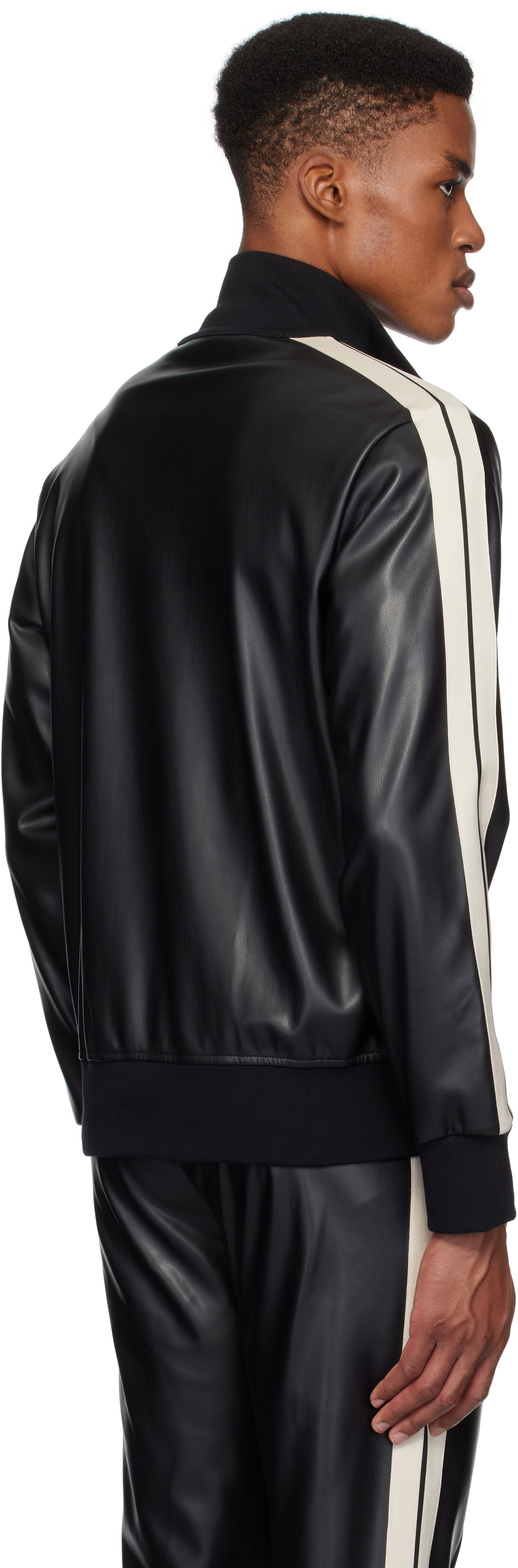 Palm Angels Black Leather Effect Faux-Leather Track Jacket Palm Angels Palm Angels Black Leather Effect Faux-Leather Track Jacket Palm Angels