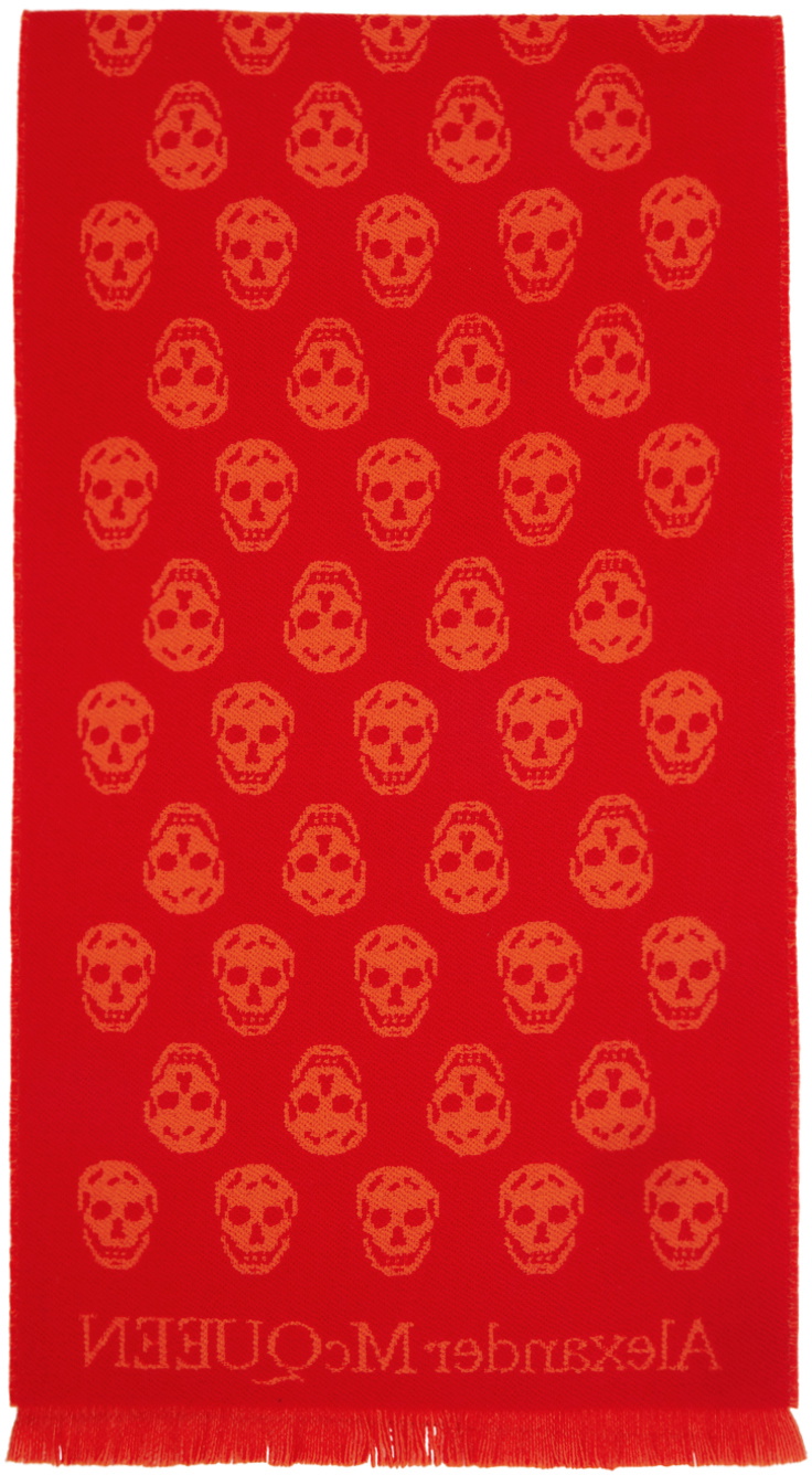 Alexander McQueen Reversible Orange Skull Scarf