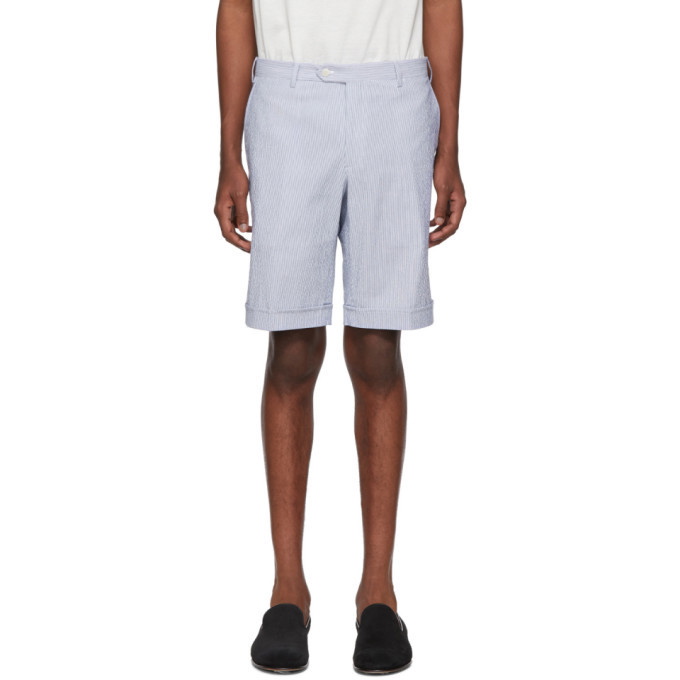 Photo: Brioni White and Blue Striped Seersucker Shorts