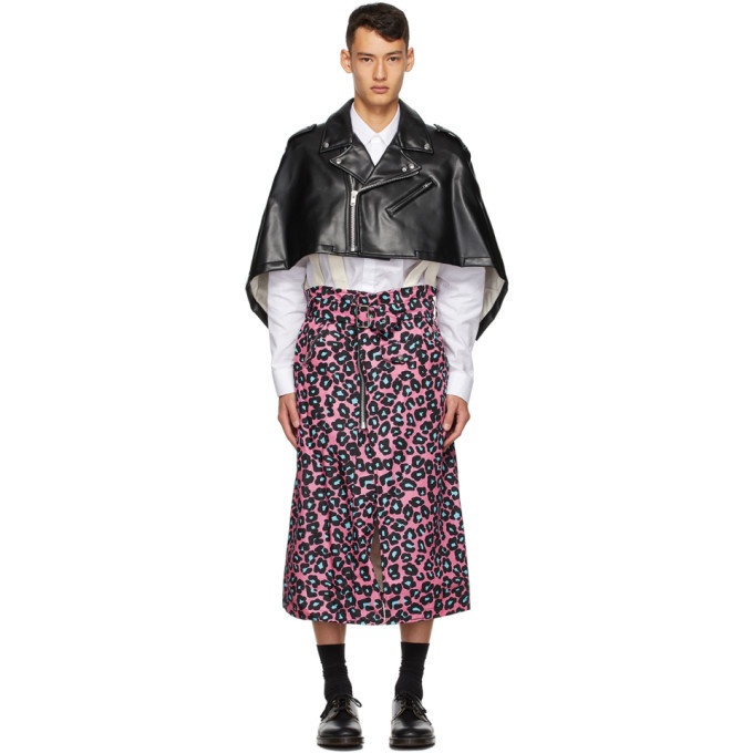 Photo: Comme des Garcons Homme Plus Black and Pink Faux-Leather Leopard Poncho Coat
