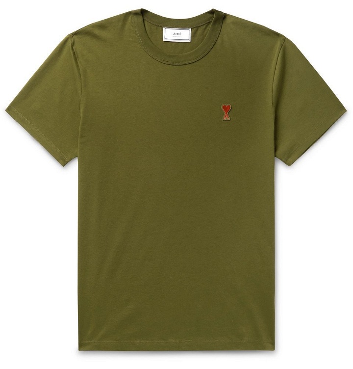 Photo: AMI - Logo-Appliquéd Cotton-Jersey T-Shirt - Army green