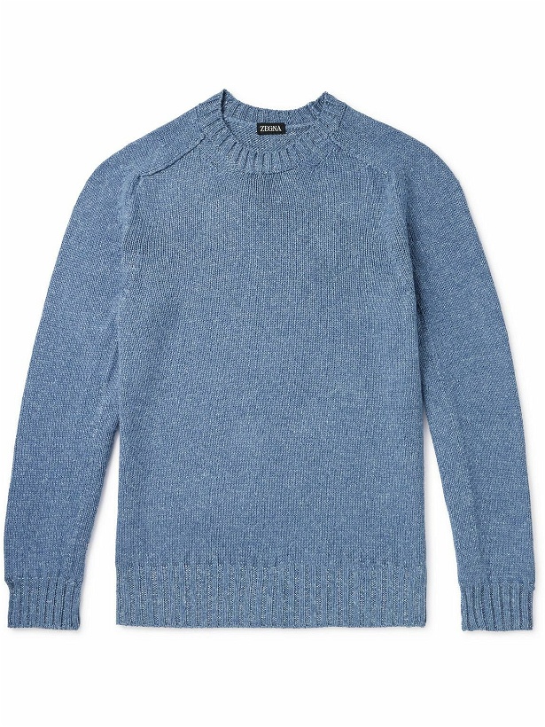 Photo: Zegna - Silk, Cashmere and Linen-Blend Sweater - Blue