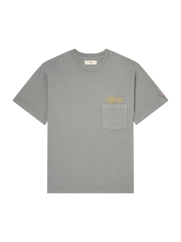 Photo: Cherry Los Angeles - Logo-Embroidered Cotton-Jersey T-Shirt - Gray