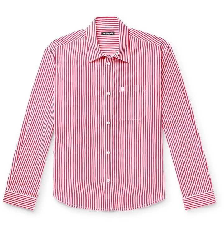 Photo: Balenciaga - Logo-Embroidered Striped Cotton-Poplin Shirt - Red