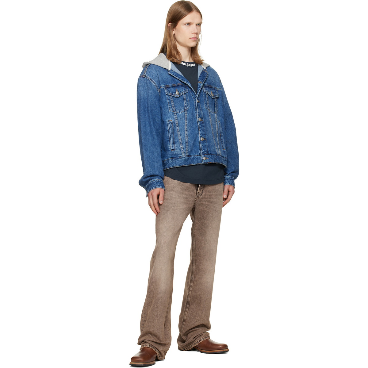 Palm Angels Blue Curved Logo Denim Jacket