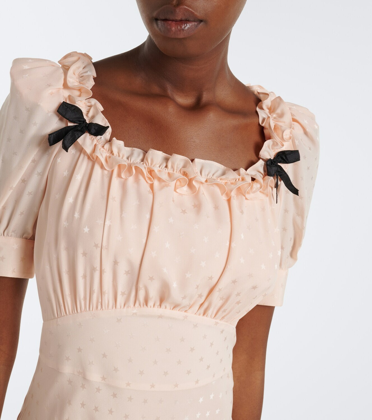 Alessandra Rich Bow-detail ruffled silk jacquard midi dress