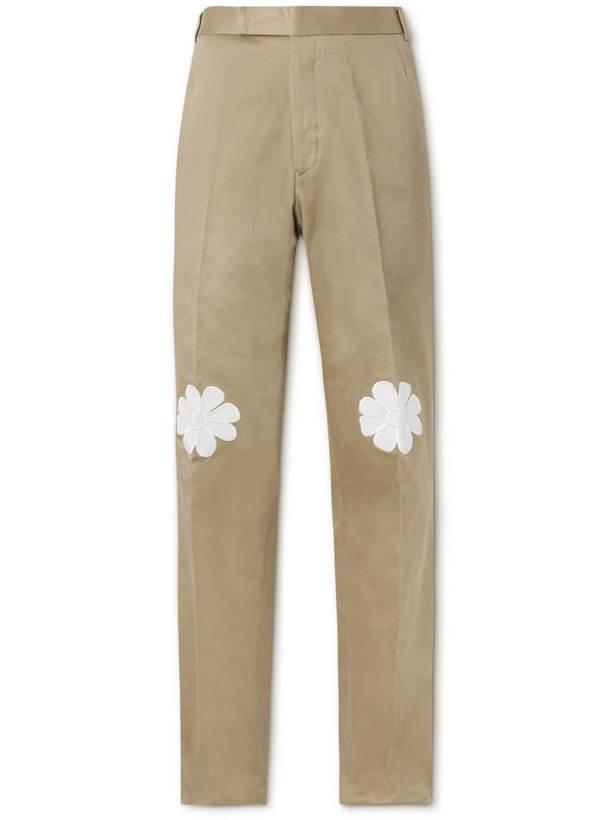 Photo: Thom Browne - Straight-Leg Appliquéd Cotton-Gabardine Trousers - Neutrals