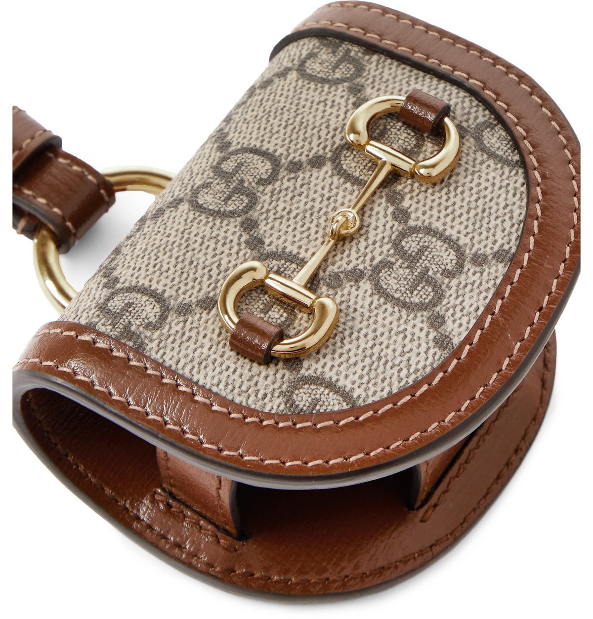 GUCCI - Horsebit 1955 Leather and Monogrammed Coated-Canvas Airpods Case  with Lanyard - Brown Gucci