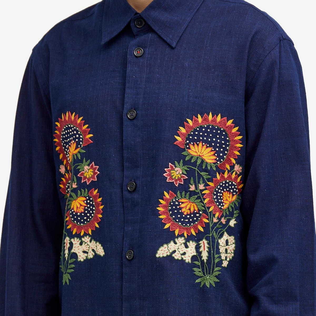 Kardo Men's Luis Hand Embroidered Shirt in Blue Kardo