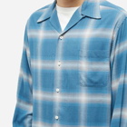 Wacko Maria Men's Ombre Check Open Collar Shirt in D-Blue