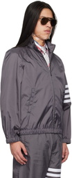 Thom Browne Gray Shiny Ripstop Raglan 4-Bar Track Jacket