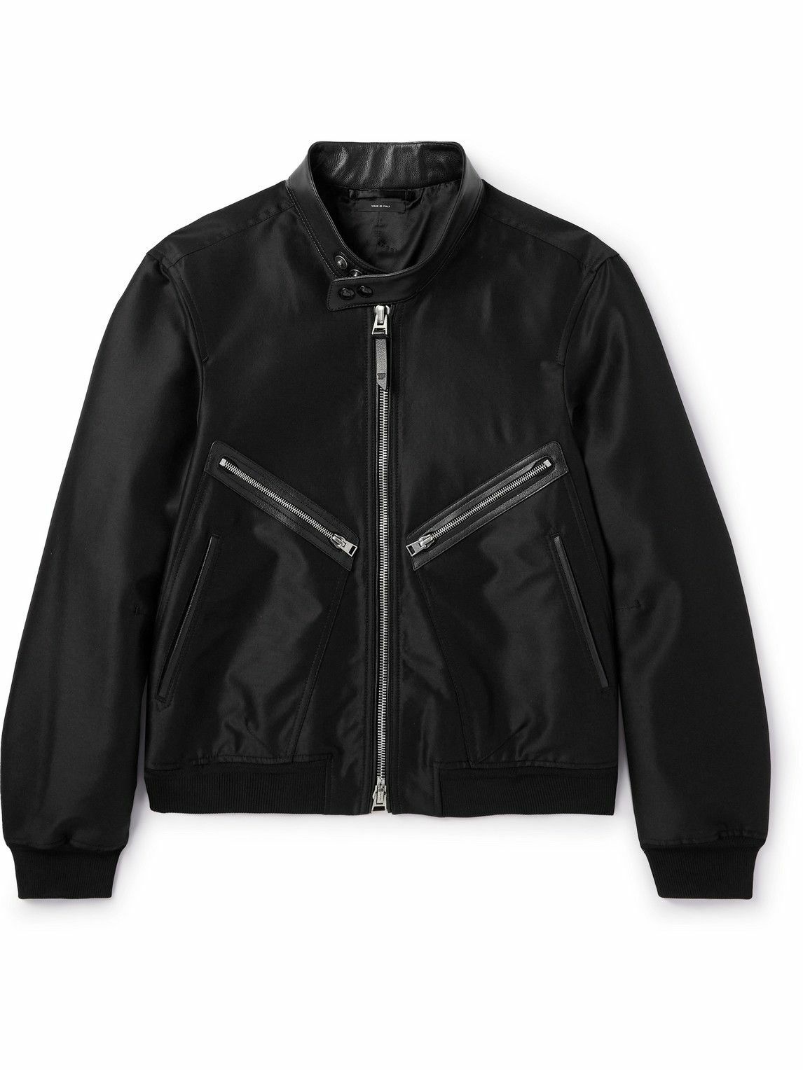 Photo: TOM FORD - Leather-Trimmed Wool and Silk-Blend Bomber Jacket - Black