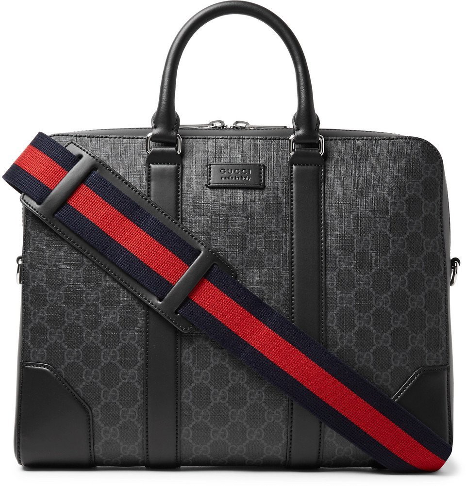 Gucci Leather-Trimmed Monogrammed Coated-Canvas Messenger Bag - Men - Black Bags