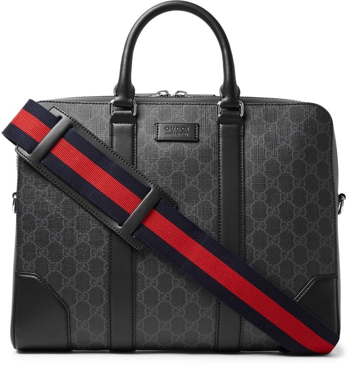 Photo: Gucci - Leather-Trimmed Monogrammed Coated-Canvas Briefcase - Men - Black