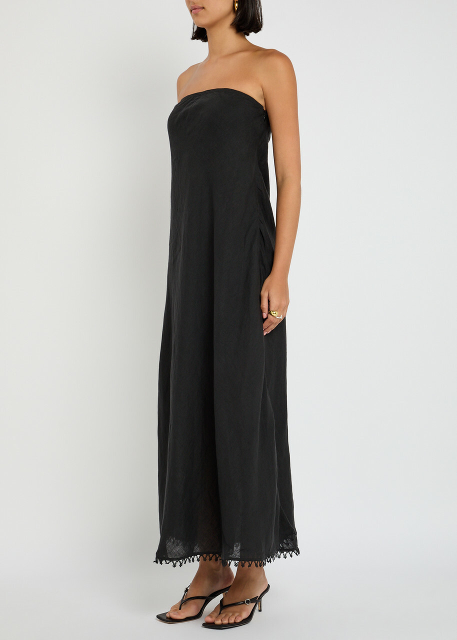 Skall Studio Victoria Strapless Linen Maxi Dress Black