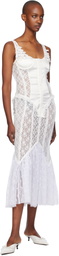 Pushbutton White Corset Point Shrring Midi Dress