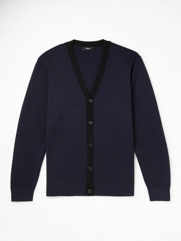 Photo: Theory - Merino Wool-Blend Cardigan - Blue