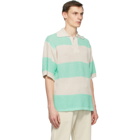 Drole De Monsieur Beige and Green Knit Stripe Polo