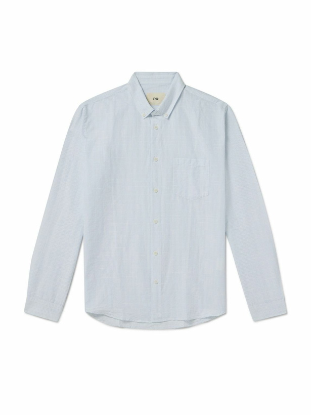 Photo: Folk - Button-Down Collar Striped Cotton and Linen-Blend Shirt - Blue